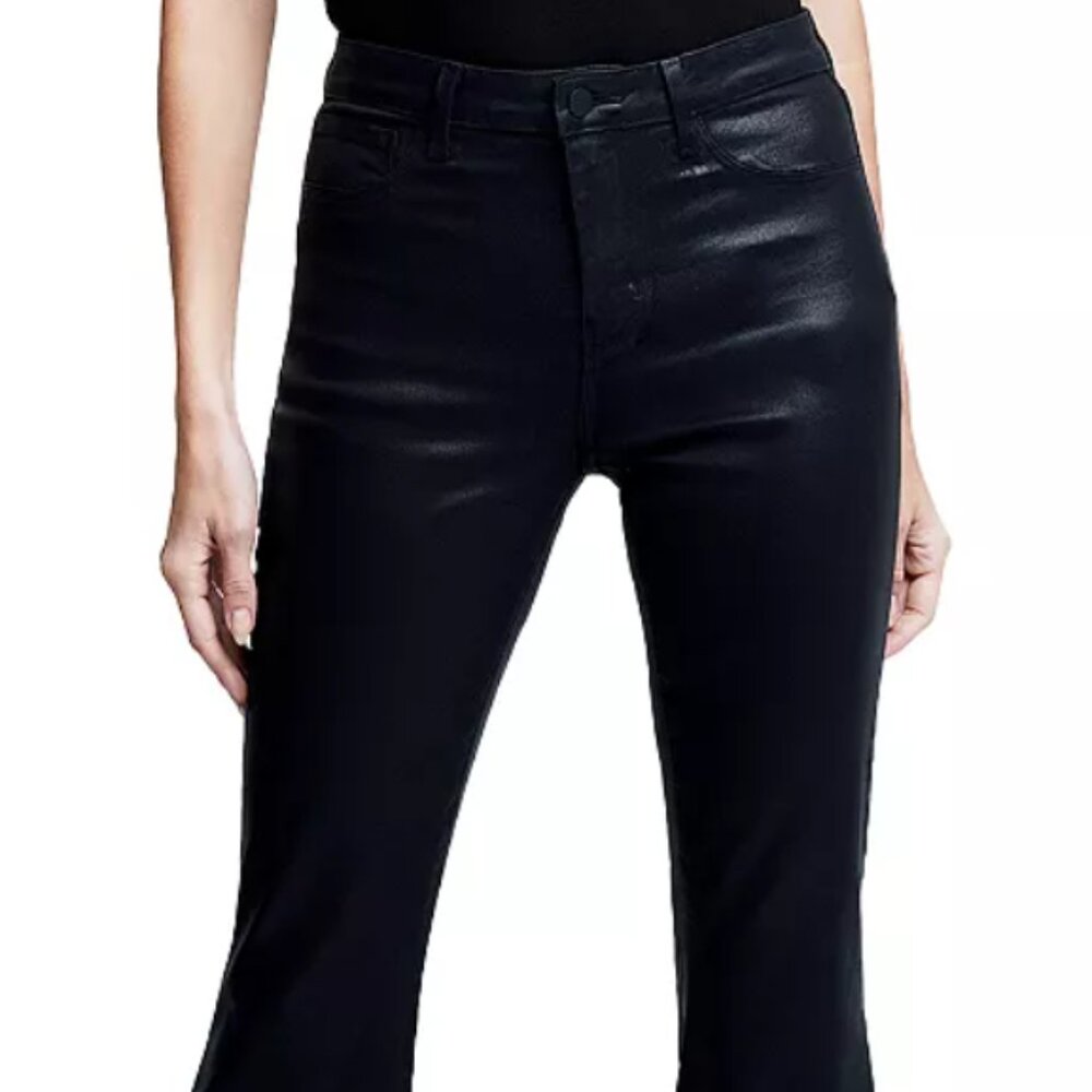 L'AGENCE Kendra High Rise Cropped Flared Jeans - Black Designer Jeans with Shine